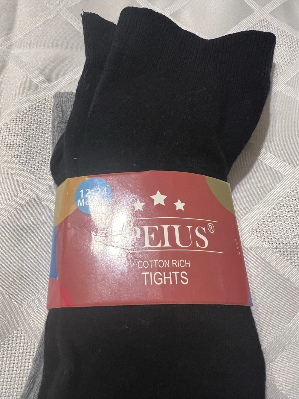 Girl’s 2 pack Epeius Cable Cotton-Rich Tights - Black & Gray 12-24 Months